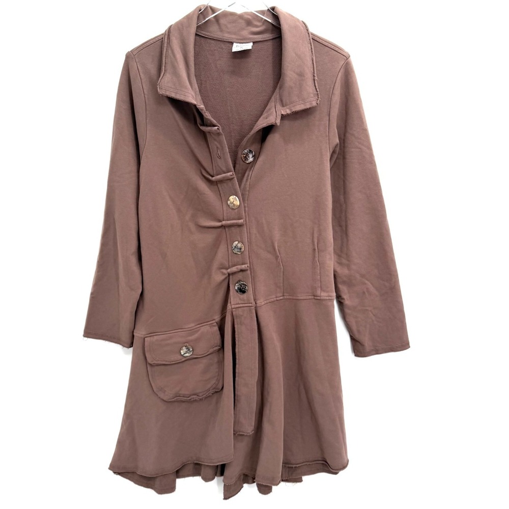 CMC Color Me Cotton Jacket Size XL Artsy Boho Lagenlook Brown Button Up Longline